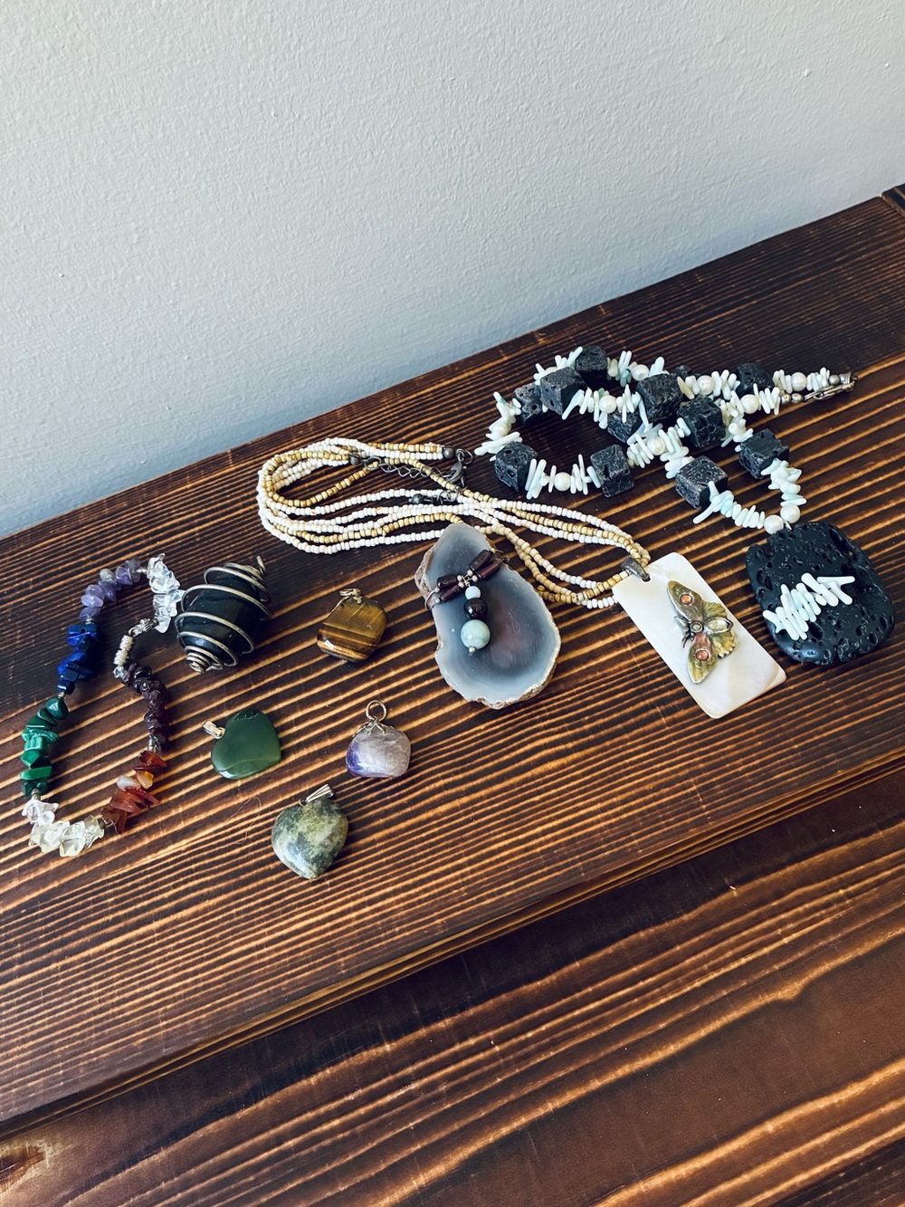 Boho Jewelry Lot, Crystal Stone Pendants, Necklaces, Chakra Bracelet